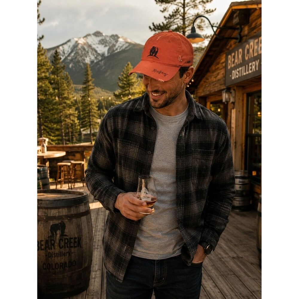 Pukka Bear Creek Distillery Ryley NWT Distressed Adjustable Dad Hat Cap Orange